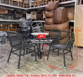 Bàn ghế cafe đan nhựa mây cao cấp HTT026