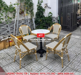 Bàn ghế cafe đan nhựa mây cao cấp HTT048