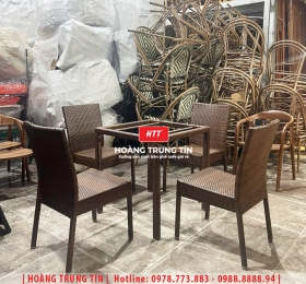 Bàn ghế cafe đan nhựa mây cao cấp HTT044