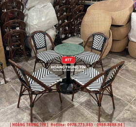 Bàn ghế cafe đan nhựa mây cao cấp HTT031