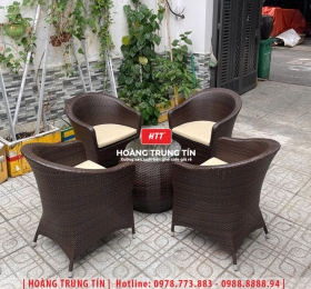 Bàn ghế cafe đan nhựa mây cao cấp HTT041