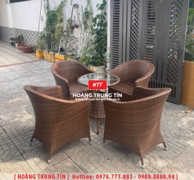 Bàn ghế cafe đan nhựa mây cao cấp HTT042