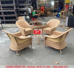 Bàn ghế cafe đan nhựa mây cao cấp HTT039