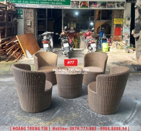 Bàn ghế cafe đan nhựa mây cao cấp HTT071