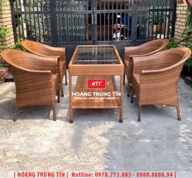 Bàn ghế nhà hàng đan nhựa mây HTT038