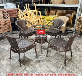 Bàn ghế nhựa giả mây ngoài trời HTT047