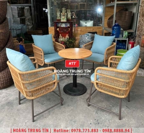 Bàn ghế cafe đan nhựa mây cao cấp HTT065
