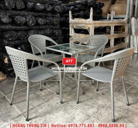Bàn ghế cafe nhựa giả mây HTT114