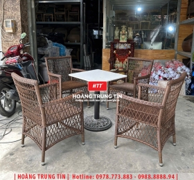 Bàn ghế cafe đan nhựa mây cao cấp HTT066
