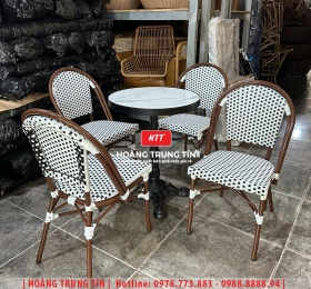 Bàn ghế cafe đan nhựa mây cao cấp HTT067