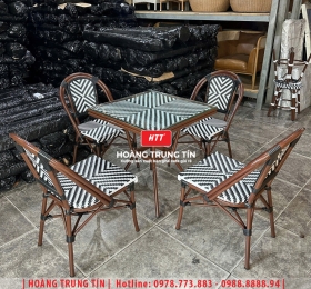 Bàn ghế cafe đan nhựa mây cao cấp HTT068