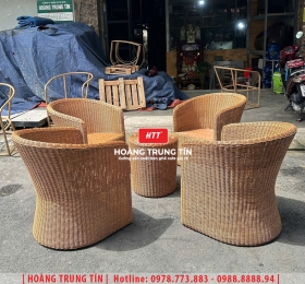 Bàn ghế cafe đan nhựa mây cao cấp HTT069