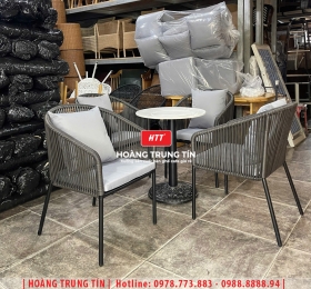 Bàn ghế cafe đan nhựa mây cao cấp HTT070