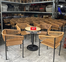 Bàn Ghế cafe Nhựa Giả Mây HTT003