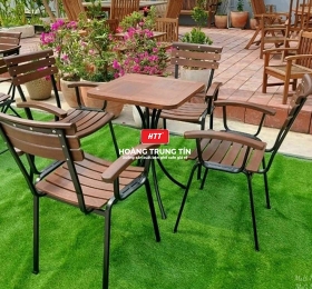 Bàn ghế cafe gỗ chân sắt HTT003