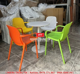 Bàn ghế cafe nhựa đúc nguyên khối HTT17