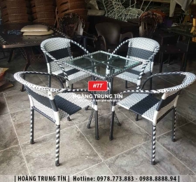 Bàn ghế cafe nhựa giả mây HTT045