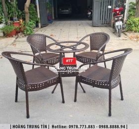 Bàn ghế cafe nhựa giả mây HTT046