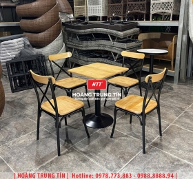 Bàn ghế cafe gỗ chân sắt HTT012