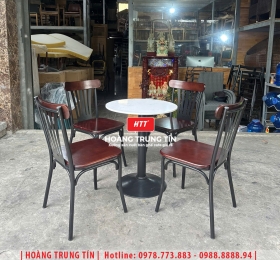 Bàn ghế cafe gỗ chân sắt HTT014