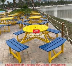 Bàn ghế cafe gỗ chân sắt HTT013