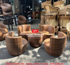 Bàn ghế cafe đan nhựa mây cao cấp HTT073