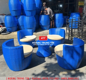 Bàn ghế cafe đan nhựa mây cao cấp HTT074