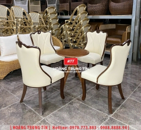 Bàn ghế cafe gỗ nệm cao cấp HTT41
