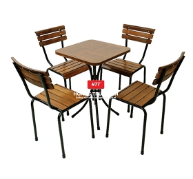 Bàn ghế cafe gỗ chân sắt HTT005