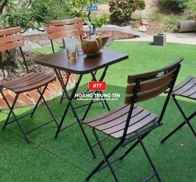 Bàn ghế cafe gỗ chân sắt HTT007