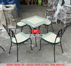 Bàn ghế cafe sắt gạch Mosaic HTT04