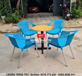 Bàn ghế cafe nhựa đúc chân nhôm HTT02