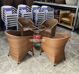 Bàn Ghế cafe Nhựa Giả Mây HTT008