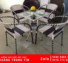 Bàn Ghế cafe Nhựa Giả Mây HTT022