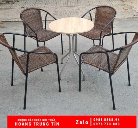 Bàn Ghế cafe Nhựa Giả Mây HTT025