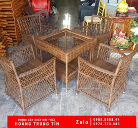 Bàn Ghế cafe Nhựa Giả Mây HTT027