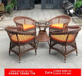 Bàn Ghế cafe Nhựa Giả Mây HTT028