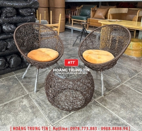 Bàn ghế cafe nhựa giả mây HTT116