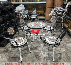Bàn ghế cafe sắt gạch Mosaic HTT05