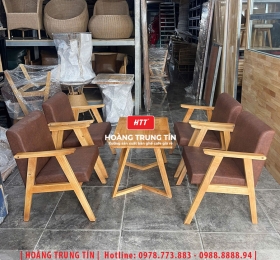 Bàn ghế cafe gỗ nệm cao cấp HTT39