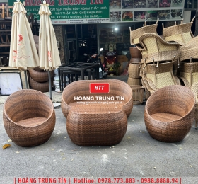 Bàn ghế sofa trứng đan nhựa mây HTT068