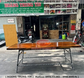 Bàn cafe chân sắt măt gỗ me tây HTT12
