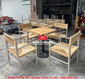 Bàn ghế cafe gỗ đan dây giấy se HTT04