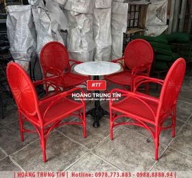 Bàn ghế cafe đan nhựa mây cao cấp HTT075