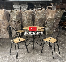 Ghế cafe sắt gỗ khung sơn tĩnh điện