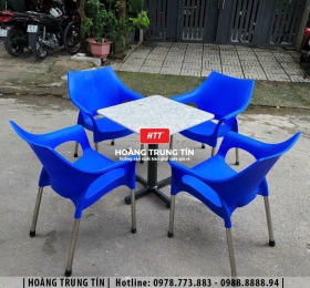 Bàn ghế cafe nhựa đúc chân inox HTT02