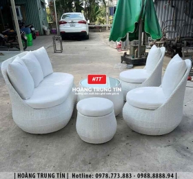 Bàn ghế sofa trứng đan nhựa mây HTT015