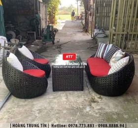 Bàn ghế sofa trứng đan nhựa mây HTT013