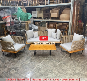 Bàn ghế sofa cafe đan dây dù HTT03