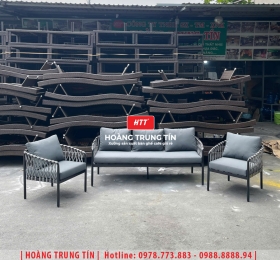 Bàn ghế sofa cafe đan dây dù HTT04